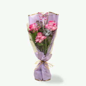 Charming Pink Roses Bouquet with Limonium & Green Bell – Teacher’s Day Special
