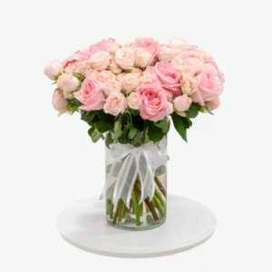 Mixed Pink Roses in a Vase
