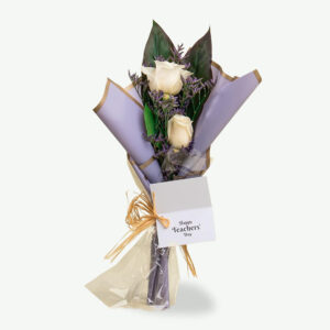 White Roses with Limonium & Teacher’s Day Greeting Card Bouquet – Elegant Floral Gift