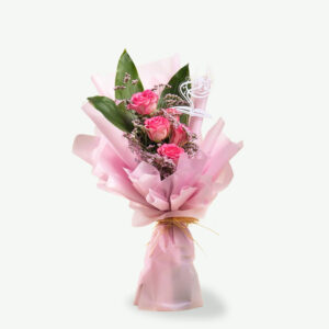 Sweet Pink Roses & Limonium Bouquet with Greenery – Teacher’s Day Gift Special