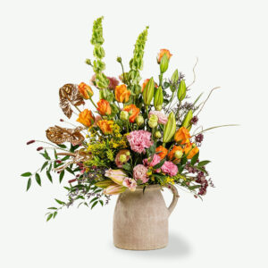 Lily and Roses in Decorative Pot