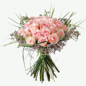 Light Pink Roses Wrapped with Limonium and Steel Grass